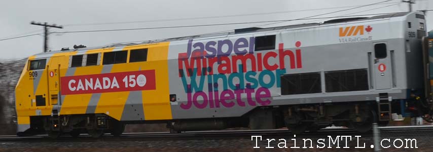 Locomotive VIA909 left side, celebration 150 colors / cot gauche, couleurs celebration 150 ieme