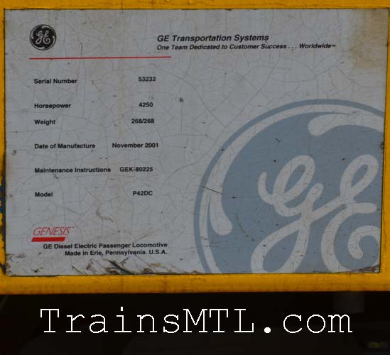 Locomotive VIA916 manufacturer plaque / Plaque du manufacturier